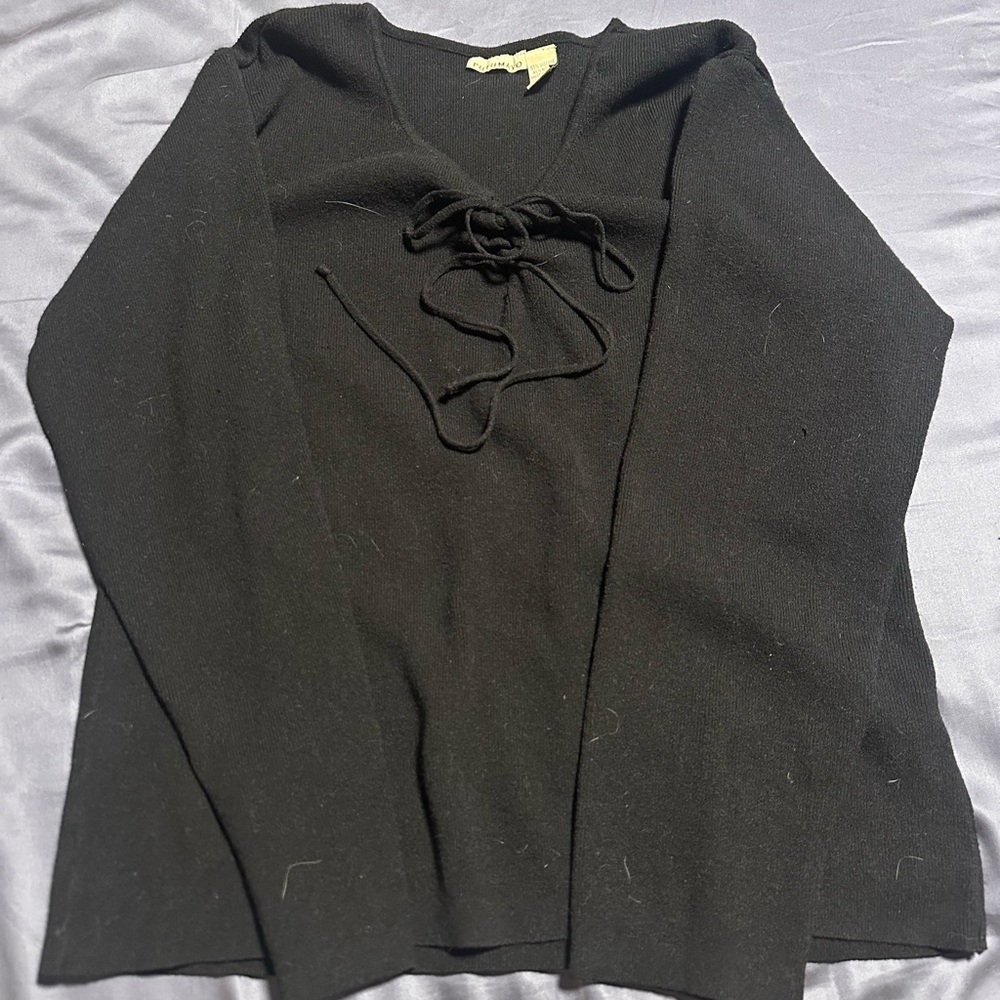 Chic Black Sweater with Tie Detail
